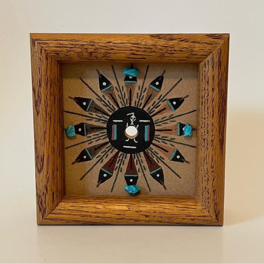 Sand Art PaintingTurquoise Native American Southwestern Square Wood Clock Frame